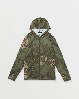 Men Loose Hood Long Sleeve Surf Tee - Khaki | Volcom Rashguards