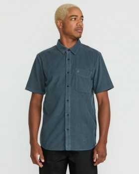  Camisa masculina Date Knight de manga curta - Cinza escuro | Camisas e flanelas Volcom