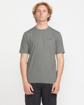 Camiseta de surf masculina Modstone de manga curta e modelagem solta - Cinza mesclado | Camisetas de proteção solar Volcom