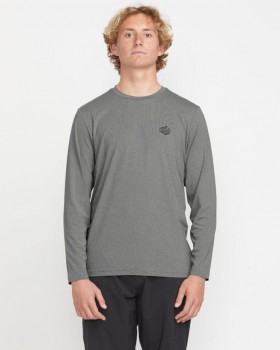  Léine Surfála Scaoilte Muinchille Fada Oval Track Fir - Liath Measctha | Volcom Rashguards