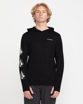  Rashguard a maniche lunghe con cappuccio iconico da uomo Largee - Nero | Rashguard Volcom