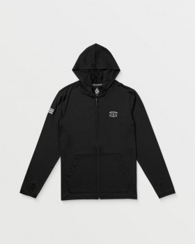  Tricou de surf cu mânecă lungă și glugă lejeră pentru bărbați - Negru | Volcom Rashguards