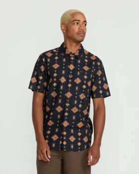  Camisa de manga corta Desert Dobby para hombre - Negra | Camisas y franelas Volcom