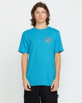  Camiseta de manga corta con estampado de ojos para hombre - Azul bahía jaspeado | Camisetas y camisetas sin mangas Volcom