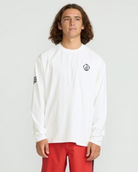  Volcom Rashguards til mænd med lange ærmer og Wavvyyy Surf-logoer - Hvide